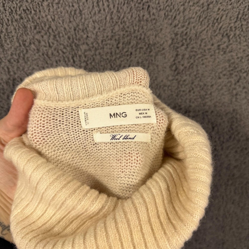 MNG Mango Sweater Womens Medium Cream Turtleneck Tunic Oversized Wool Blend - Picture 9 of 9